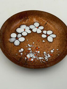 Handmade Bovano of Cheshire Connecticut Floral Enamel on Copper Plate MCM